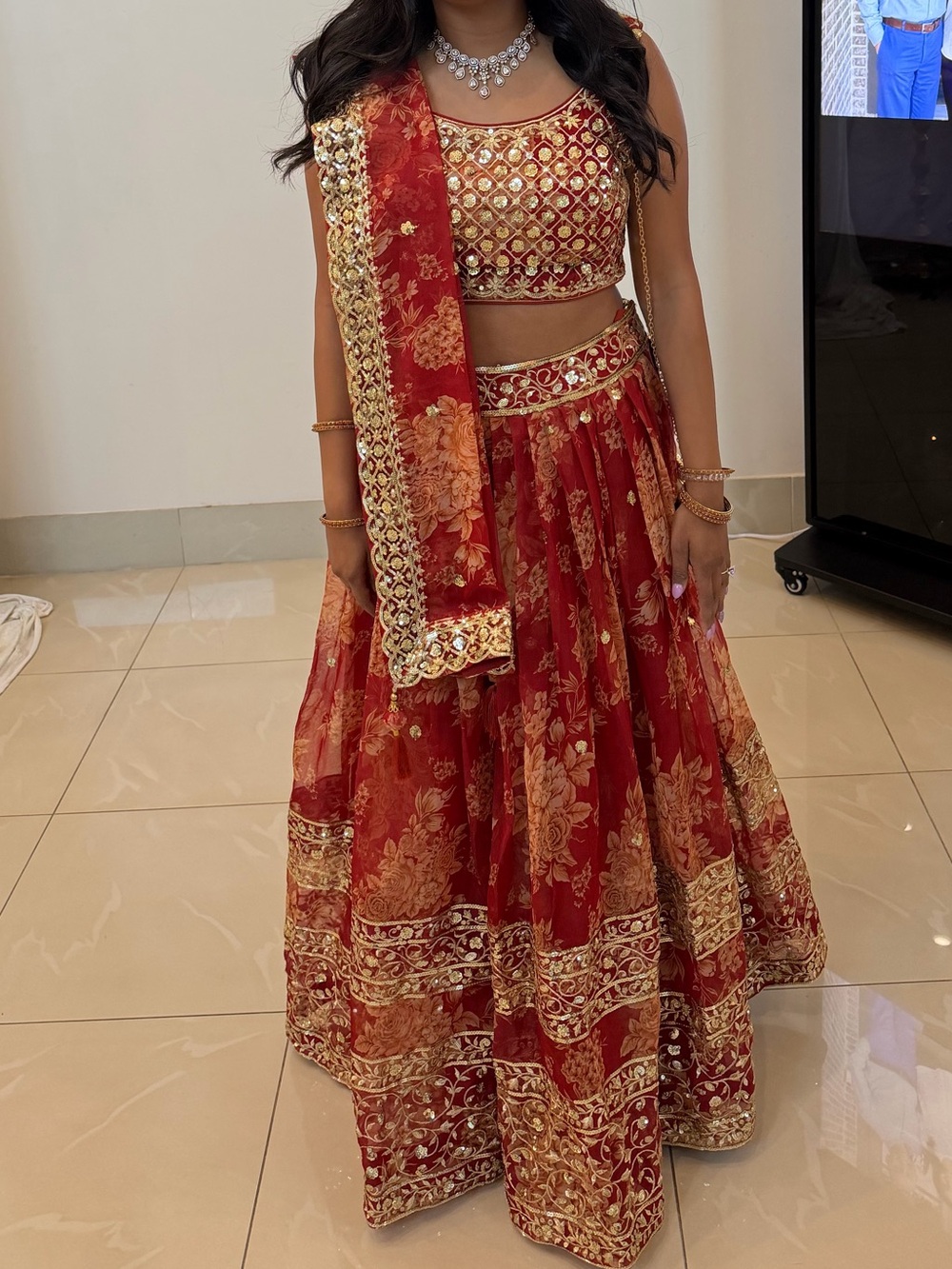 Red & Gold Embroidered Lehenga Skirt Set